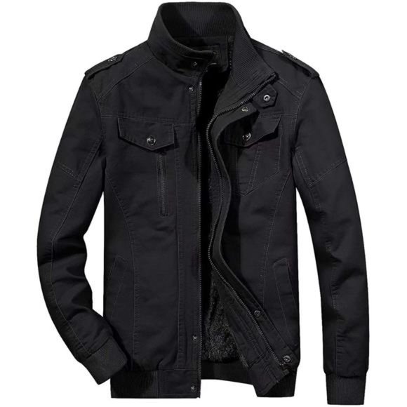 Men's Winter Jacket Cotton Cargo Jacket Fleece Lined Military Coat w/ 5 Pocket